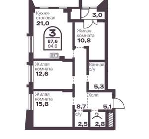 3-к квартира, вторичка, 85м2, 2/8 этаж