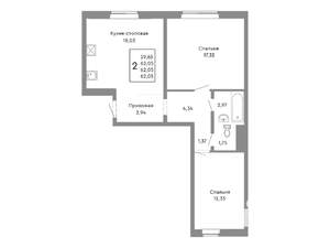 2-к квартира, строящийся дом, 62м2, 2/10 этаж