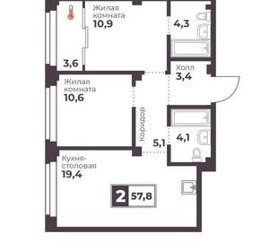 2-к квартира, вторичка, 58м2, 5/17 этаж