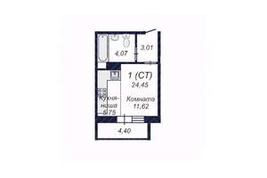 Студия квартира, вторичка, 24м2, 12/18 этаж