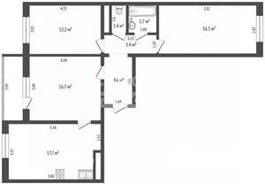 3-к квартира, вторичка, 75м2, 2/21 этаж
