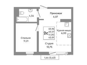 Студия квартира, строящийся дом, 41м2, 10/10 этаж