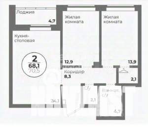 2-к квартира, вторичка, 68м2, 12/23 этаж