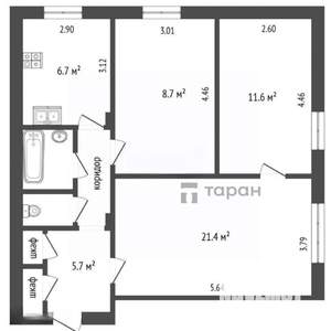3-к квартира, вторичка, 71м2, 1/3 этаж