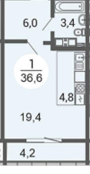 1-к квартира, вторичка, 37м2, 7/25 этаж