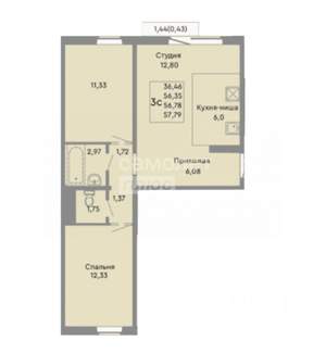 3-к квартира, вторичка, 57м2, 4/10 этаж