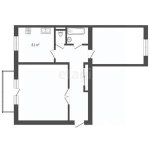 2-к квартира, вторичка, 54м2, 1/5 этаж