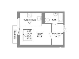 1-к квартира, строящийся дом, 24м2, 7/10 этаж