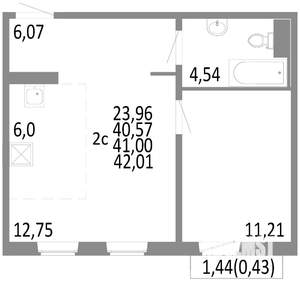 2-к квартира, строящийся дом, 41м2, 10/10 этаж