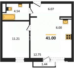 1-к квартира, вторичка, 41м2, 5/10 этаж