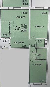 2-к квартира, вторичка, 56м2, 3/10 этаж