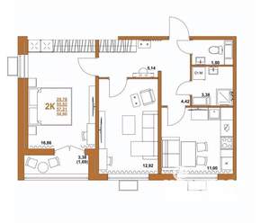 2-к квартира, строящийся дом, 57м2, 3/12 этаж