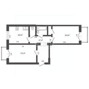 2-к квартира, вторичка, 59м2, 4/6 этаж