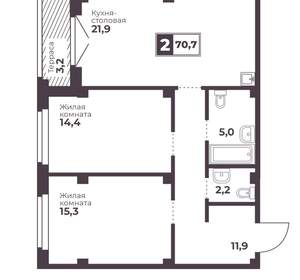 2-к квартира, вторичка, 71м2, 9/17 этаж