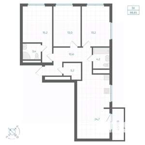 3-к квартира, вторичка, 89м2, 17/18 этаж