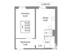 1-к квартира, строящийся дом, 32м2, 10/10 этаж