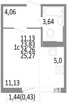 1-к квартира, строящийся дом, 24м2, 4/10 этаж