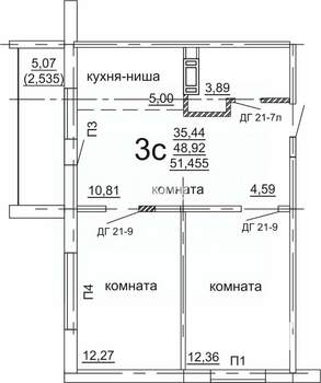 2-к квартира, вторичка, 52м2, 1/10 этаж