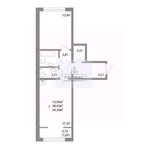 2-к квартира, сданный дом, 50м2, 15/16 этаж