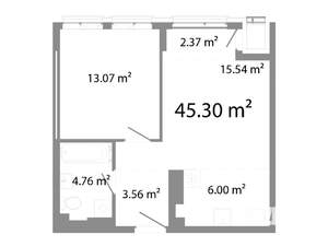 2-к квартира, строящийся дом, 45м2, 19/21 этаж