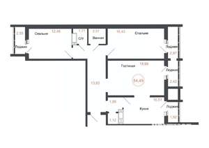 3-к квартира, вторичка, 84м2, 14/16 этаж