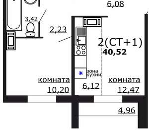 2-к квартира, вторичка, 41м2, 13/18 этаж