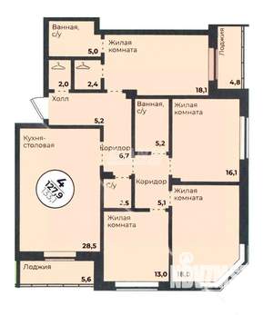 4-к квартира, вторичка, 128м2, 10/22 этаж