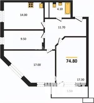 3-к квартира, вторичка, 75м2, 12/30 этаж