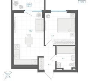 1-к квартира, вторичка, 42м2, 2/18 этаж