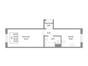 1-к квартира, строящийся дом, 33м2, 1/10 этаж