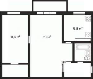 2-к квартира, вторичка, 45м2, 5/5 этаж