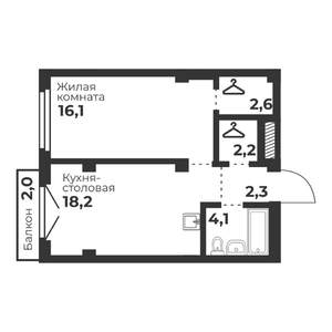1-к квартира, вторичка, 46м2, 3/23 этаж