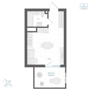 Студия квартира, вторичка, 28м2, 1/14 этаж