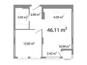 2-к квартира, строящийся дом, 46м2, 6/23 этаж