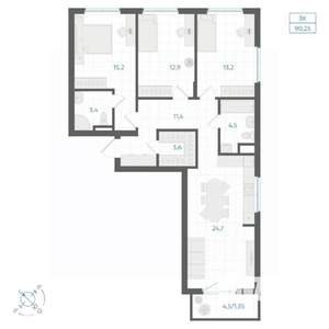 3-к квартира, вторичка, 90м2, 7/18 этаж