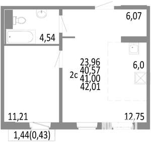 2-к квартира, строящийся дом, 41м2, 7/10 этаж