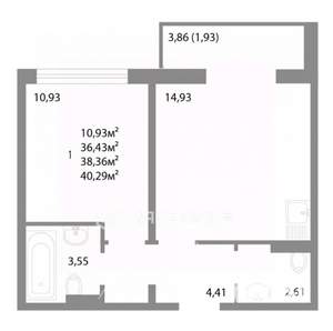 1-к квартира, вторичка, 38м2, 7/14 этаж