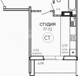 Студия квартира, вторичка, 27м2, 9/10 этаж