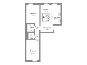 Студия квартира, строящийся дом, 53м2, 2/10 этаж