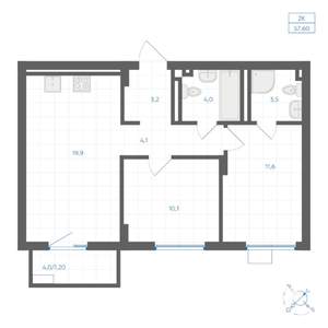 2-к квартира, вторичка, 58м2, 15/18 этаж