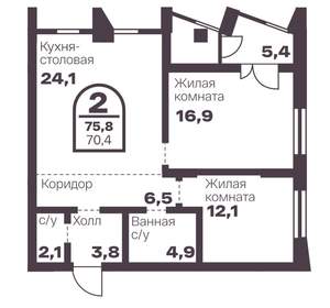 2-к квартира, вторичка, 70м2, 8/8 этаж