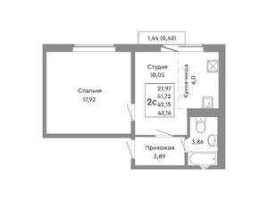 2-к квартира, строящийся дом, 42м2, 3/10 этаж