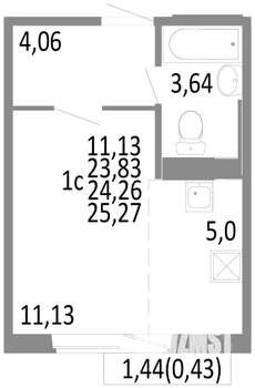 1-к квартира, строящийся дом, 24м2, 9/10 этаж