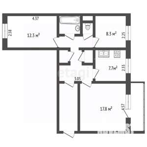 3-к квартира, вторичка, 61м2, 9/9 этаж
