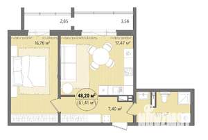 2-к квартира, вторичка, 55м2, 12/13 этаж