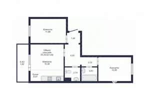 2-к квартира, вторичка, 53м2, 2/10 этаж