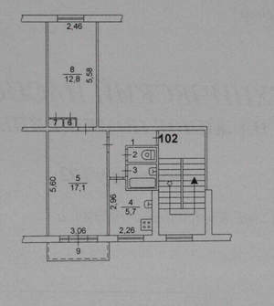 2-к квартира, вторичка, 44м2, 5/5 этаж