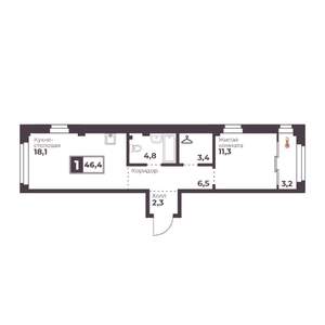 1-к квартира, вторичка, 46м2, 15/18 этаж