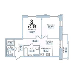 3-к квартира, вторичка, 63м2, 7/10 этаж