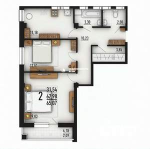 2-к квартира, вторичка, 63м2, 8/16 этаж